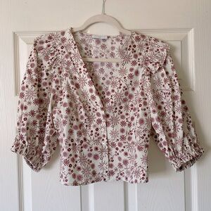 Sandro printed plain soleil Top with balloon sleeves